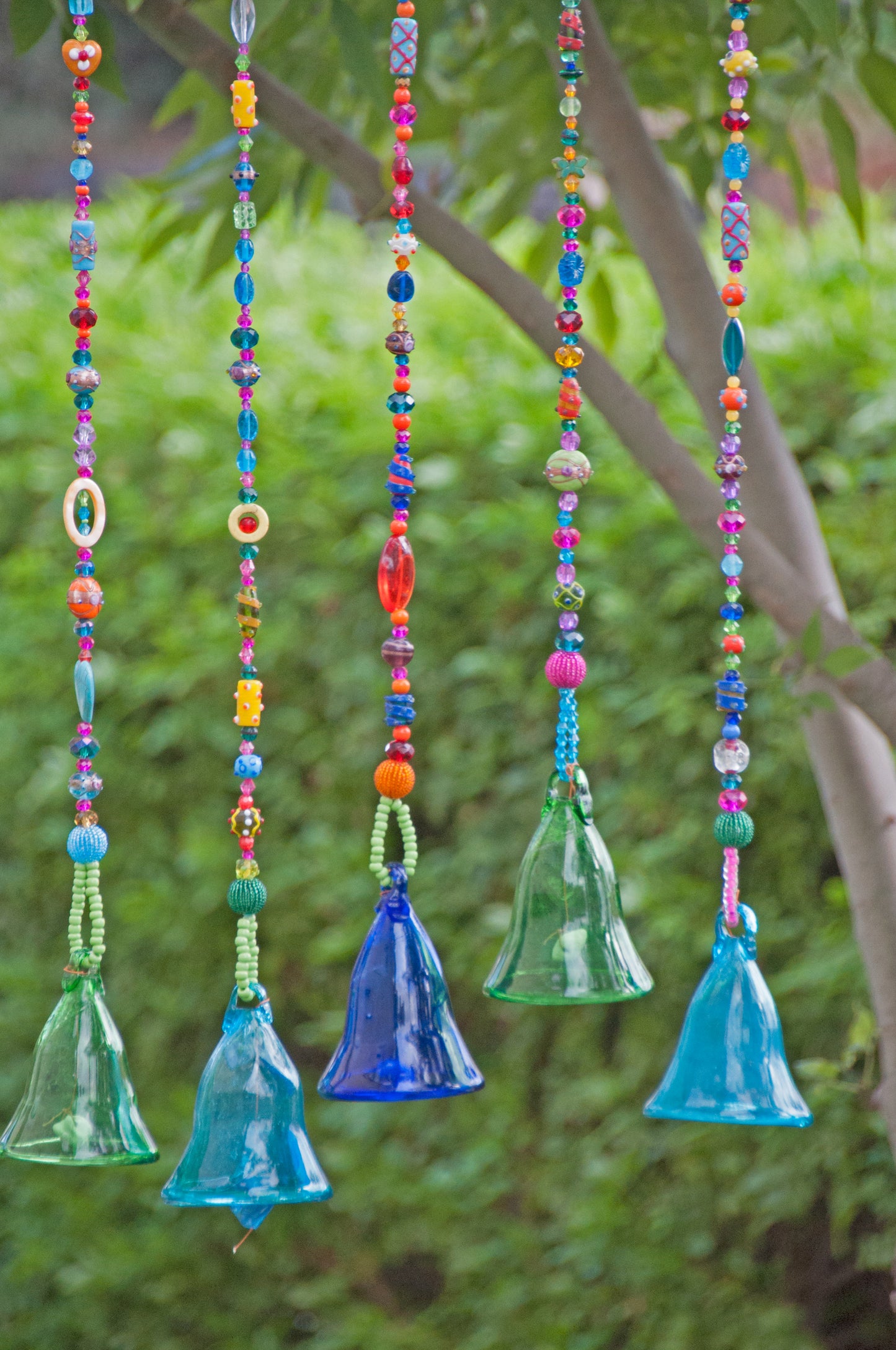 Glass-Blown Bell On Beaded String