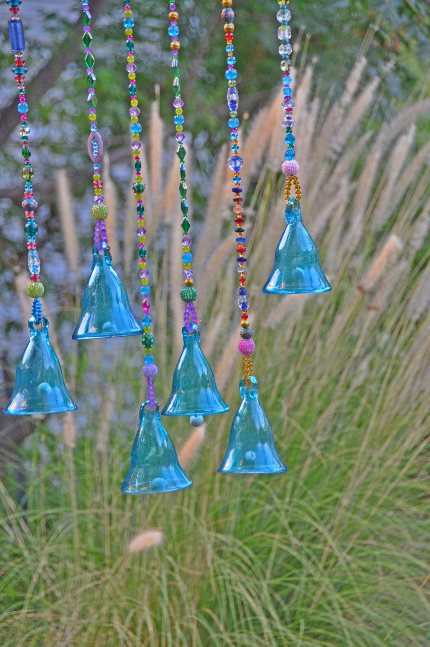 Glass-Blown Bell On Beaded String