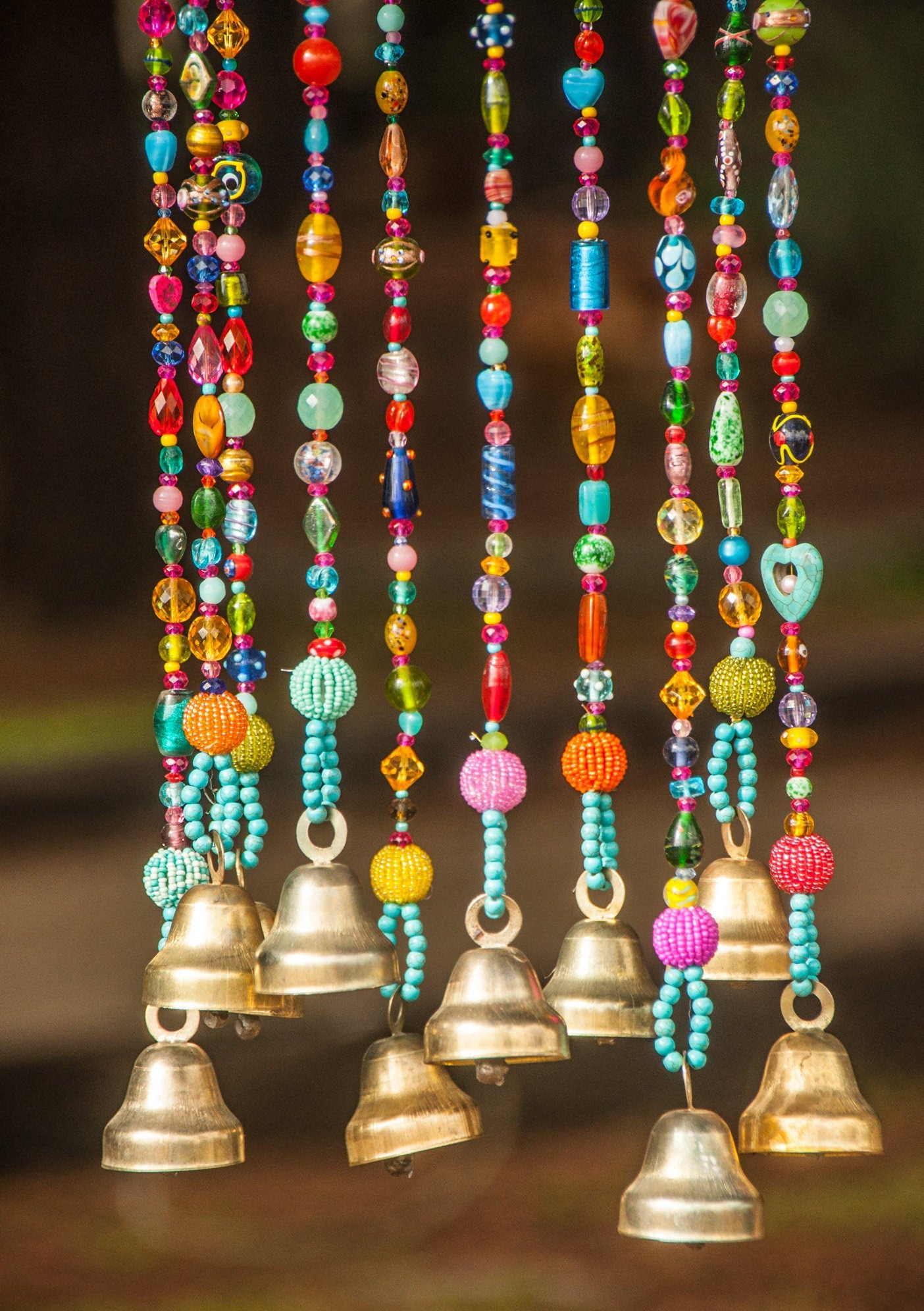 Colorful Bohemian Beaded Mobile with Brass bells
