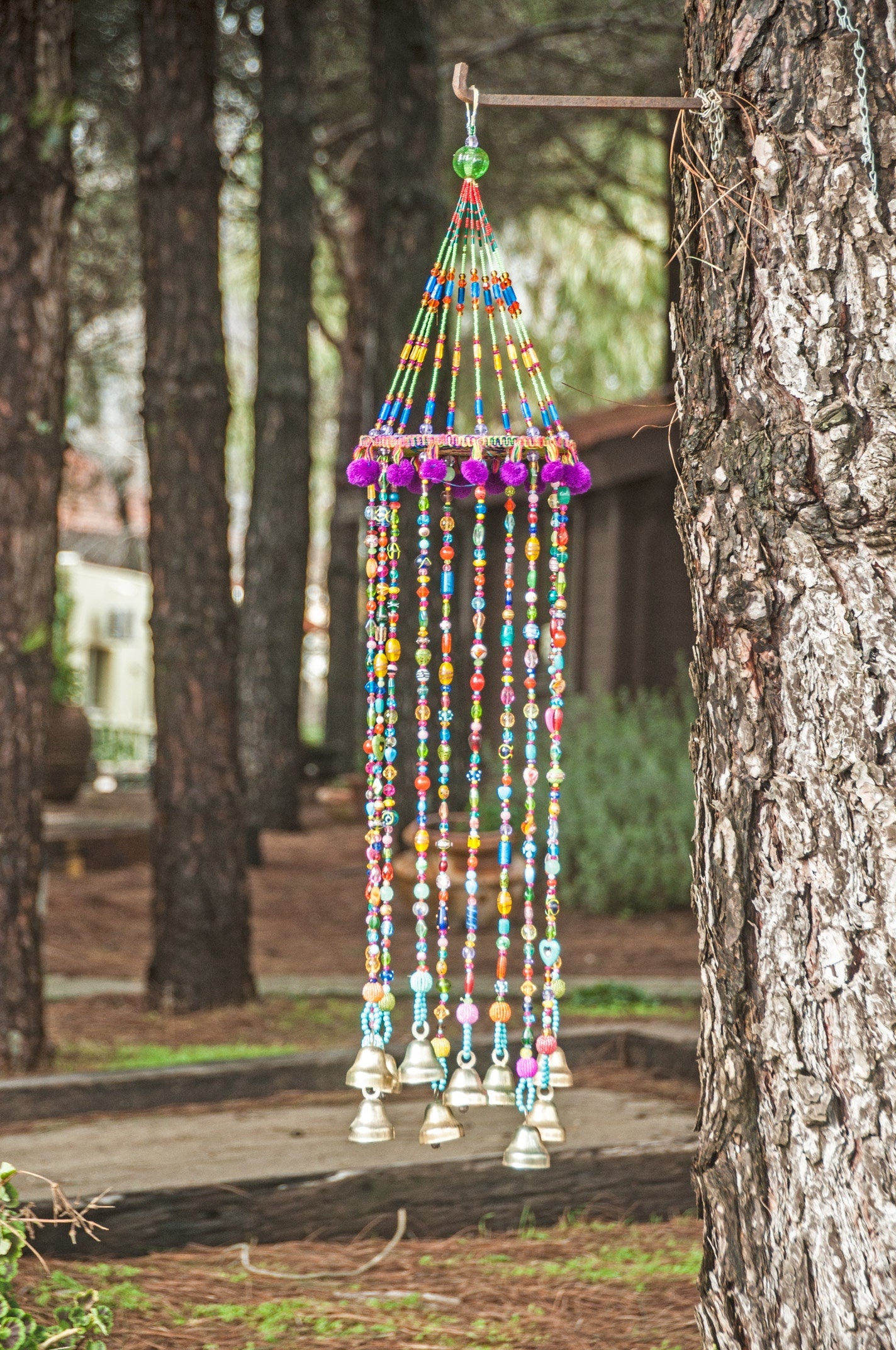 Colorful Bohemian Beaded Mobile with Brass bells