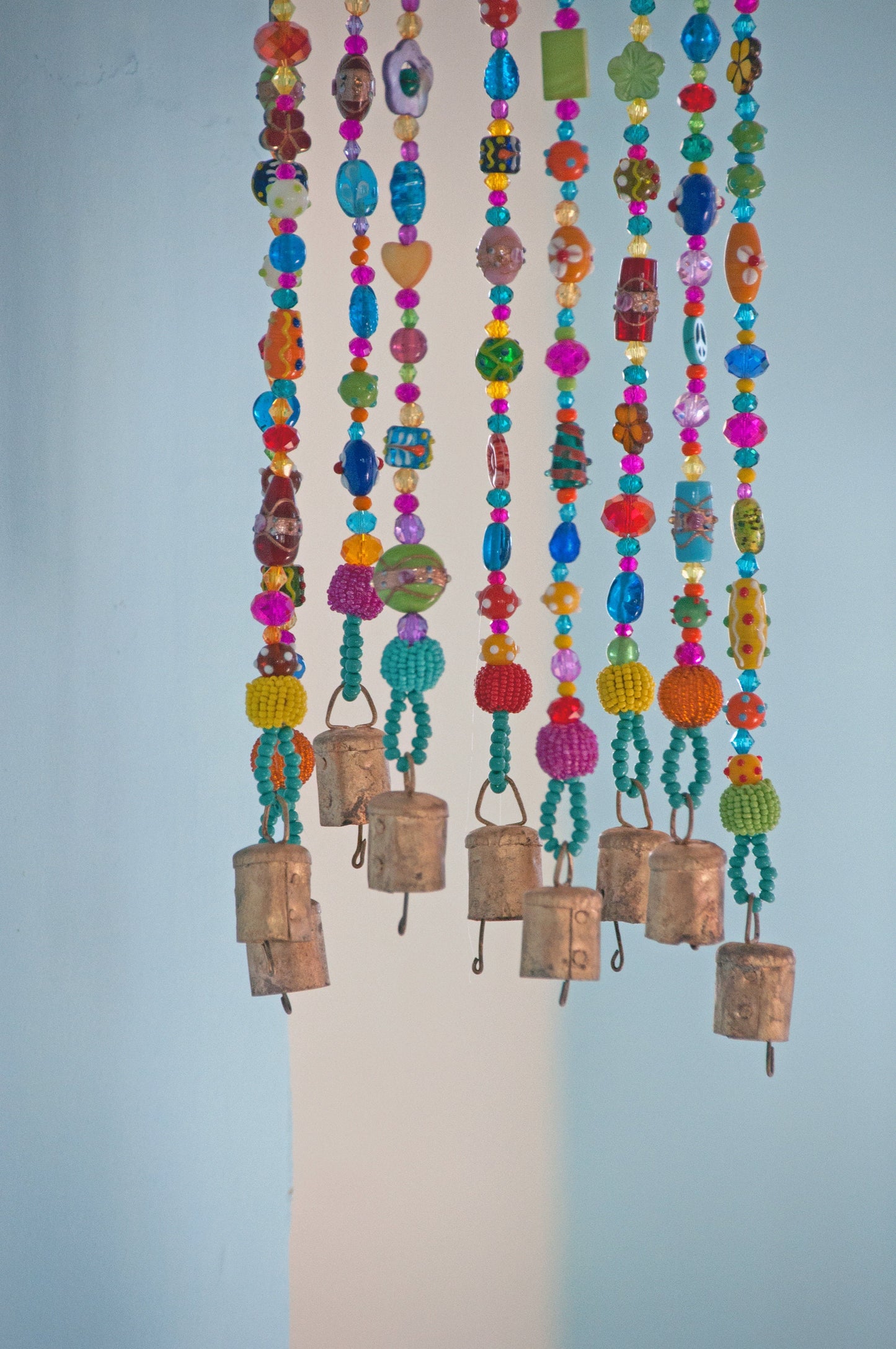 Bohemian beaded mobile with Brass bells-bohemian chic decor.