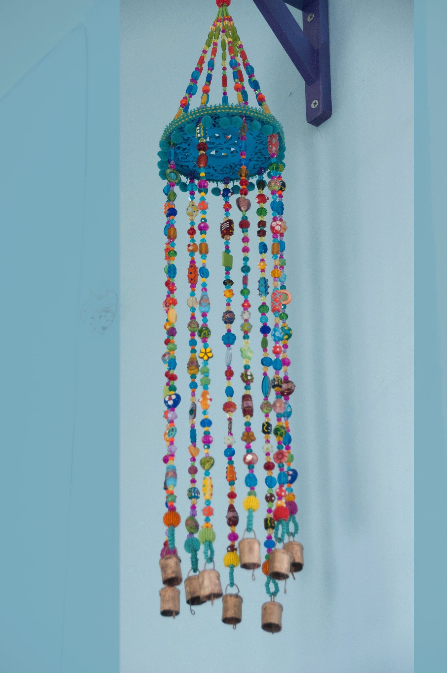 Bohemian beaded mobile with Brass bells-bohemian chic decor.