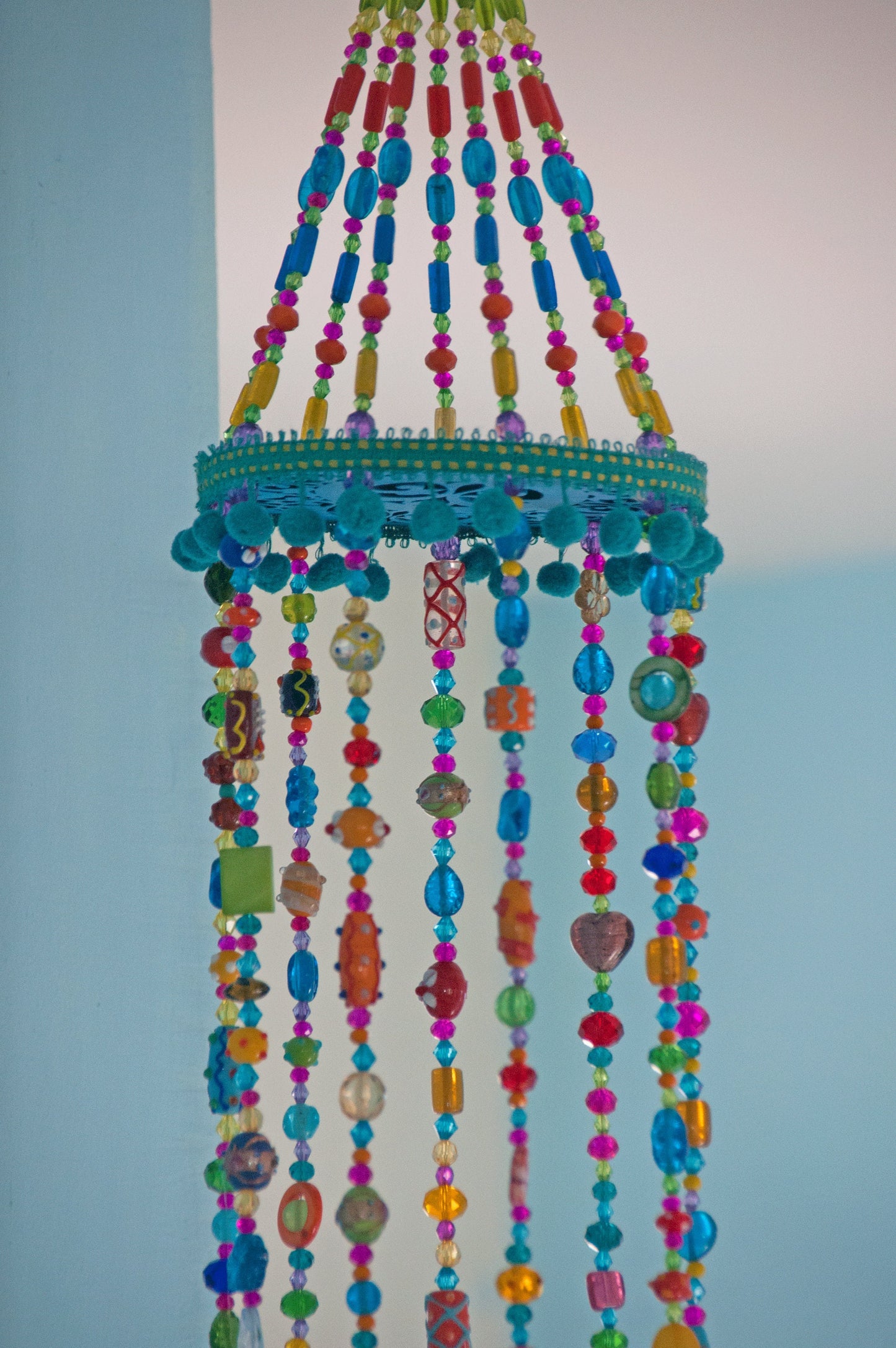 Bohemian beaded mobile with Brass bells-bohemian chic decor.