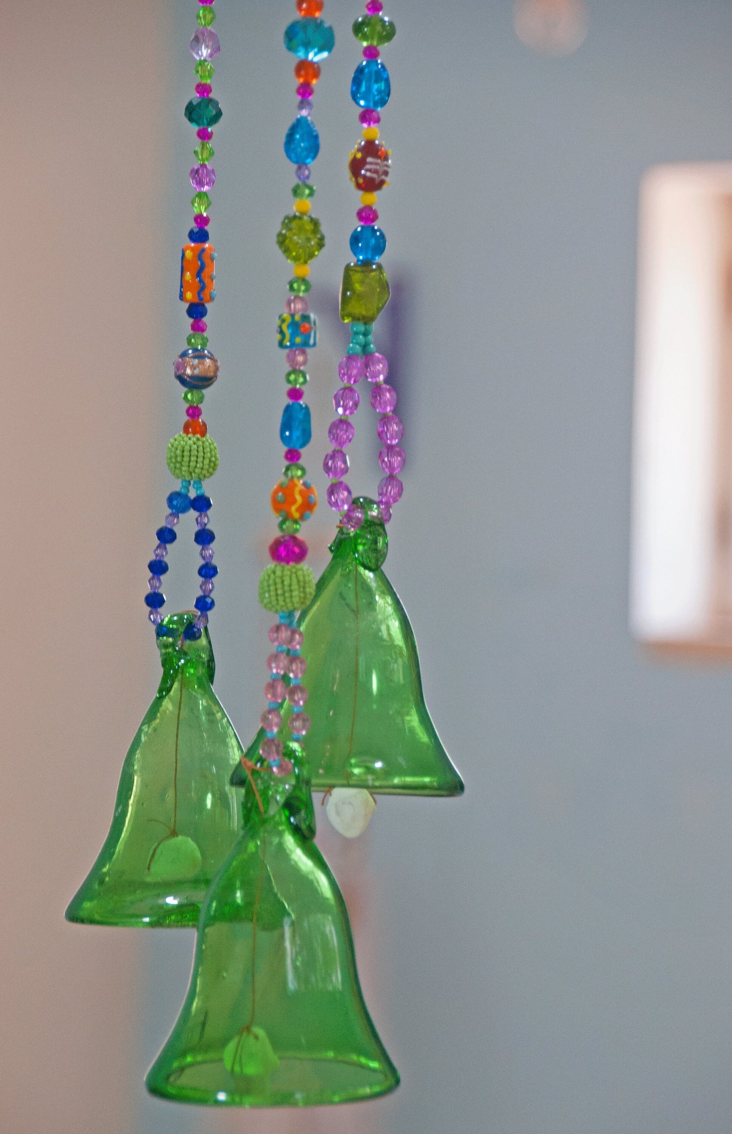 Green Glass-Blown Bell On Beaded String (Made to Order)