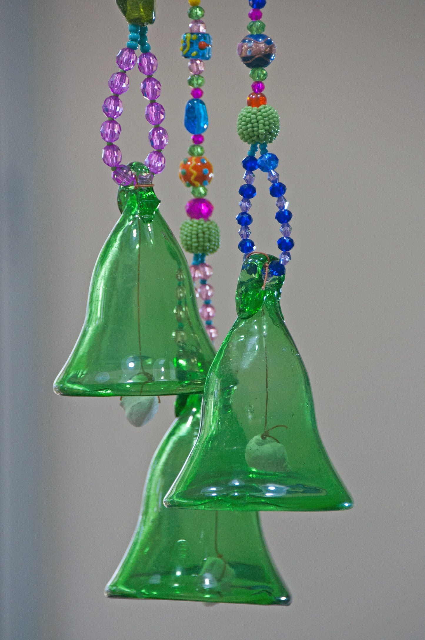 Green Glass-Blown Bell On Beaded String (Made to Order)