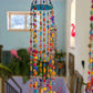 Colorful Beaded Hanging Mobile – Handmade Boho Glass Bead Wind Chime with Brass Bells
