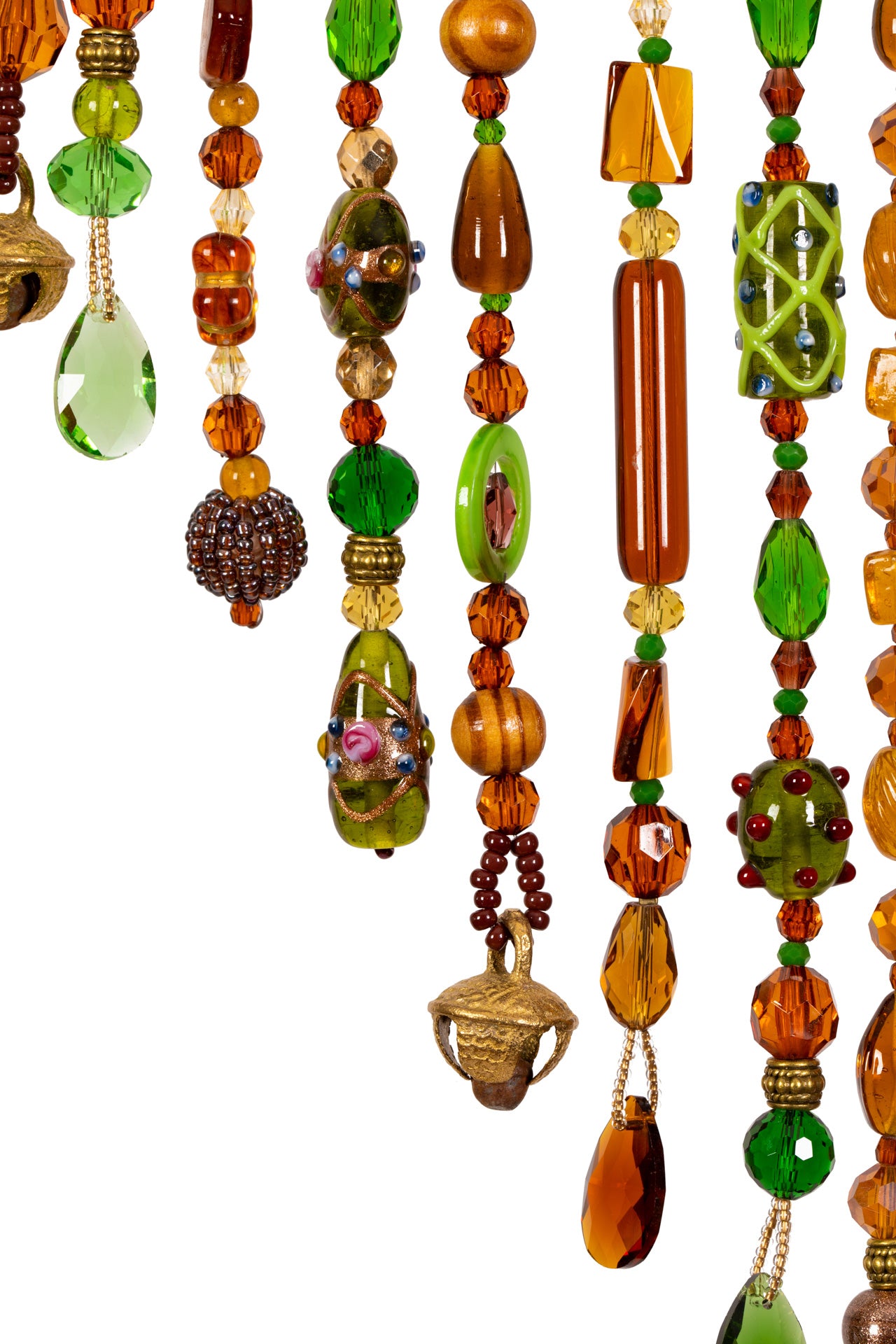 close up of handmade glass beads on beaded curtain strands