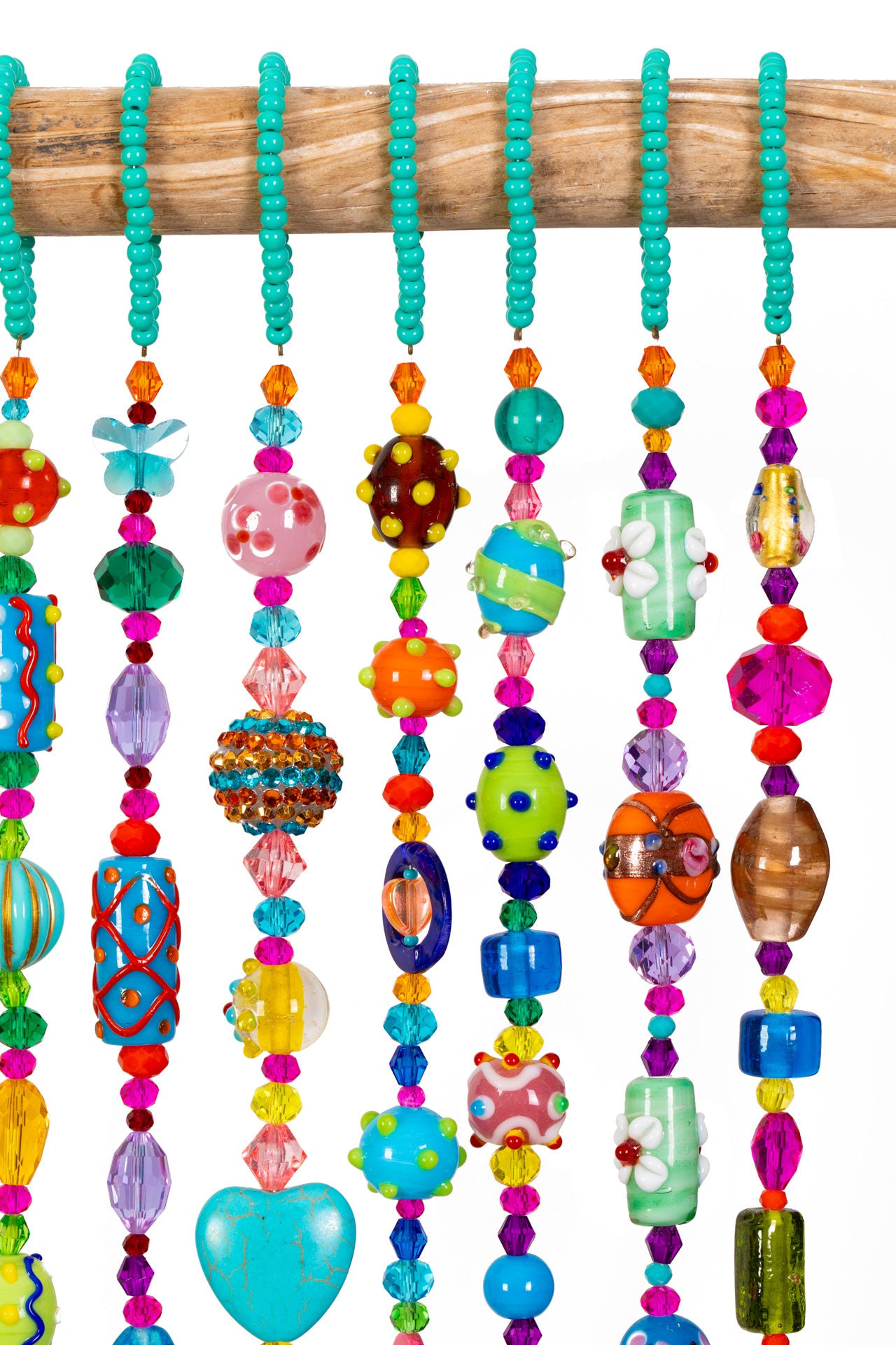 Colorful Beaded Door Curtain Arch – Handmade Glass Bead Boho Doorway Curtain with Bells