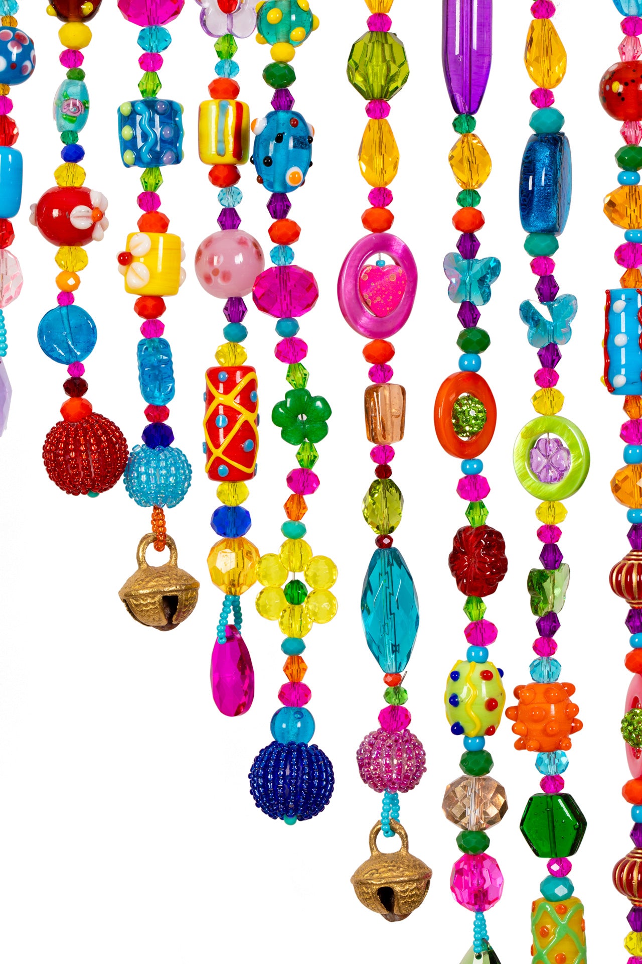 Colorful Beaded Door Curtain Arch – Handmade Glass Bead Boho Doorway Curtain with Bells