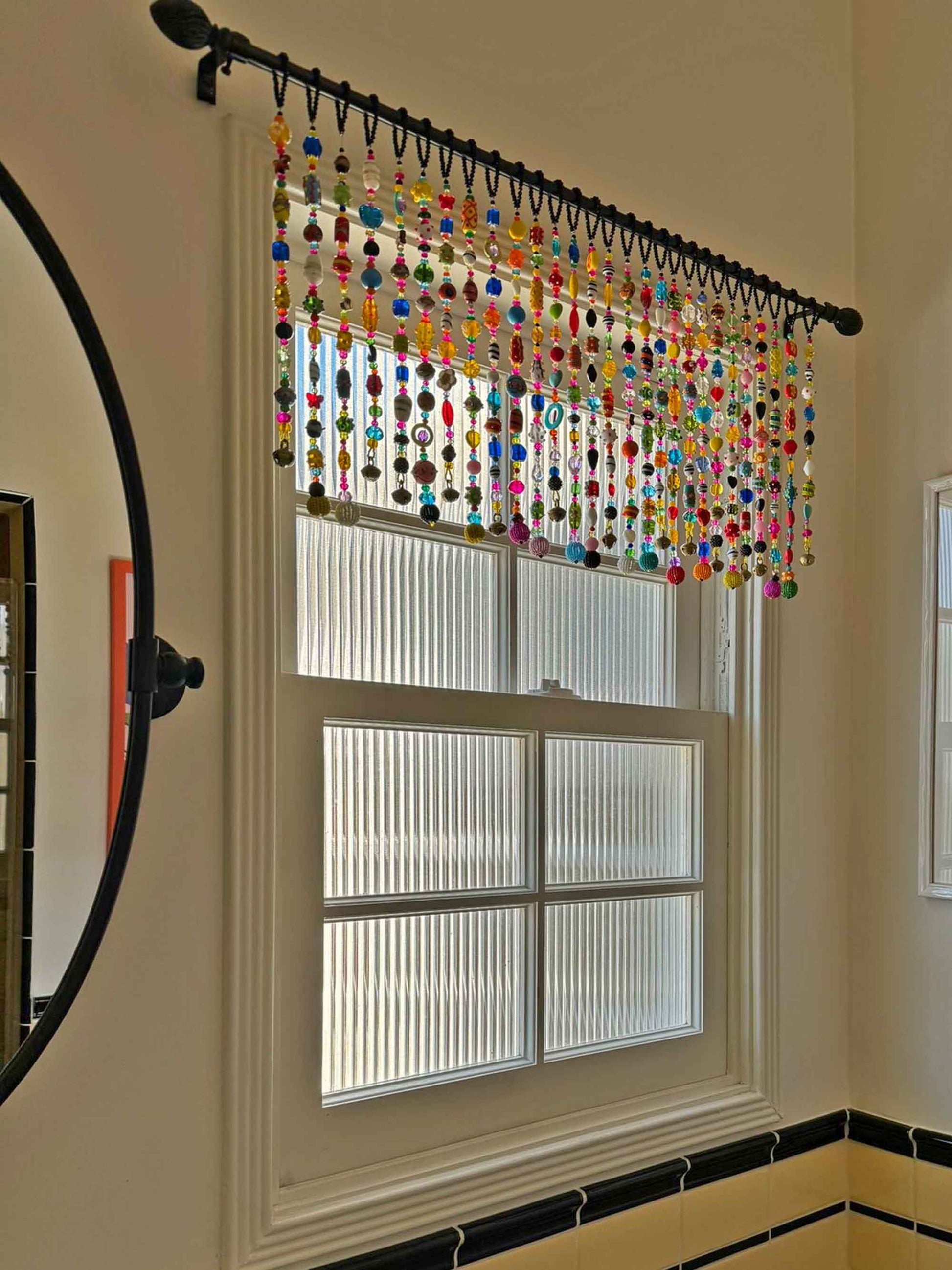 bohemian glass bead curtain valance colorful handmade window decor