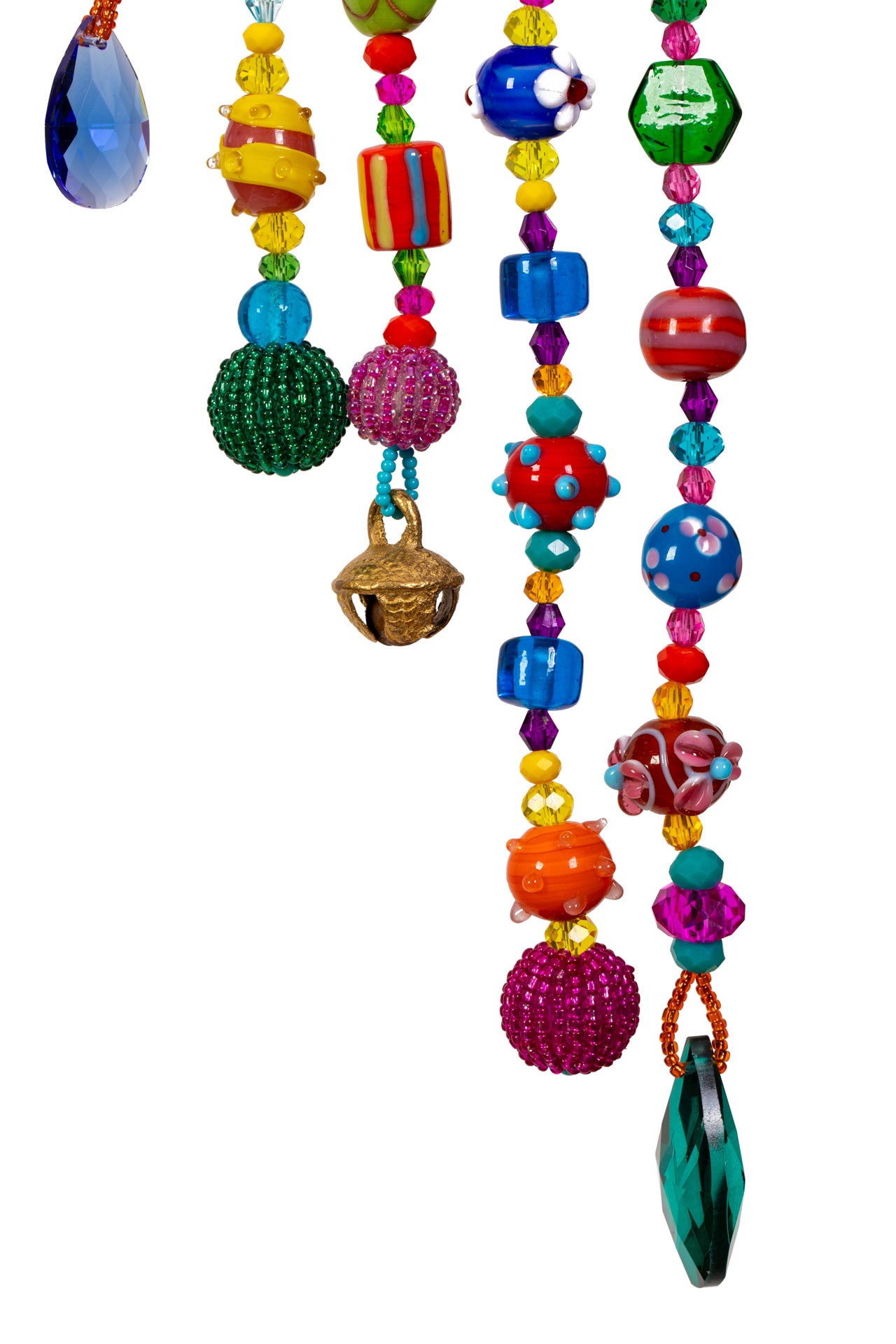 Colorful Beaded Door Curtain Arch – Handmade Glass Bead Boho Doorway Curtain with Bells