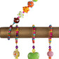 Beaded loops hanging from colorful glass bead strands on handmade wall mobile