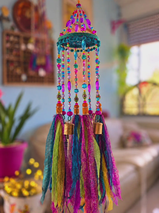 Colorful Bohemian Hanging Mobile with Glass Beads & Tassels