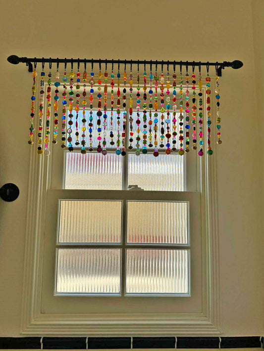 colorful rainbow beaded valance curtain handmade glass beads with brass bells