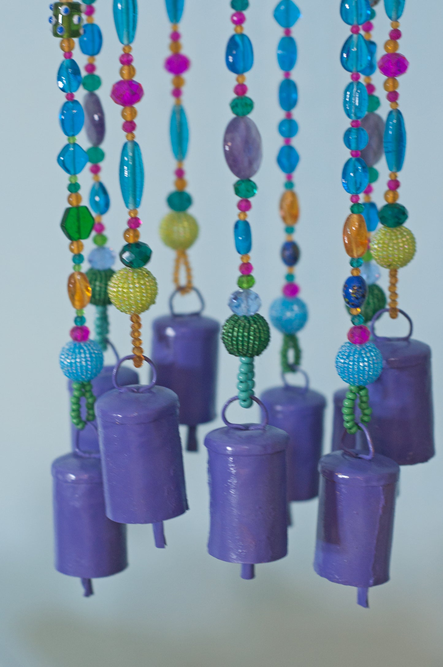 Beaded Wind Chime, with Purple Brass Bells