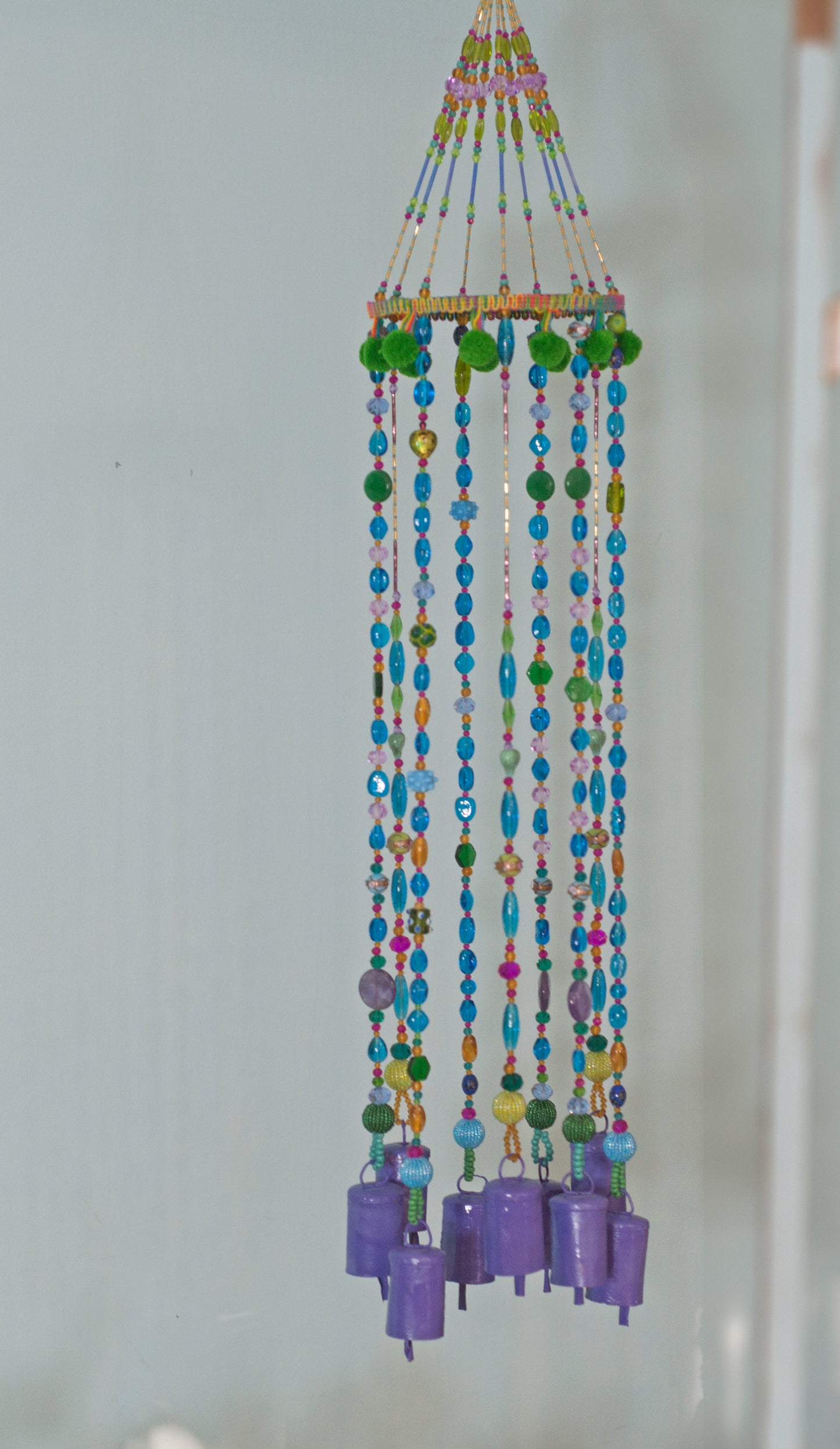 Beaded Wind Chime, with Purple Brass Bells