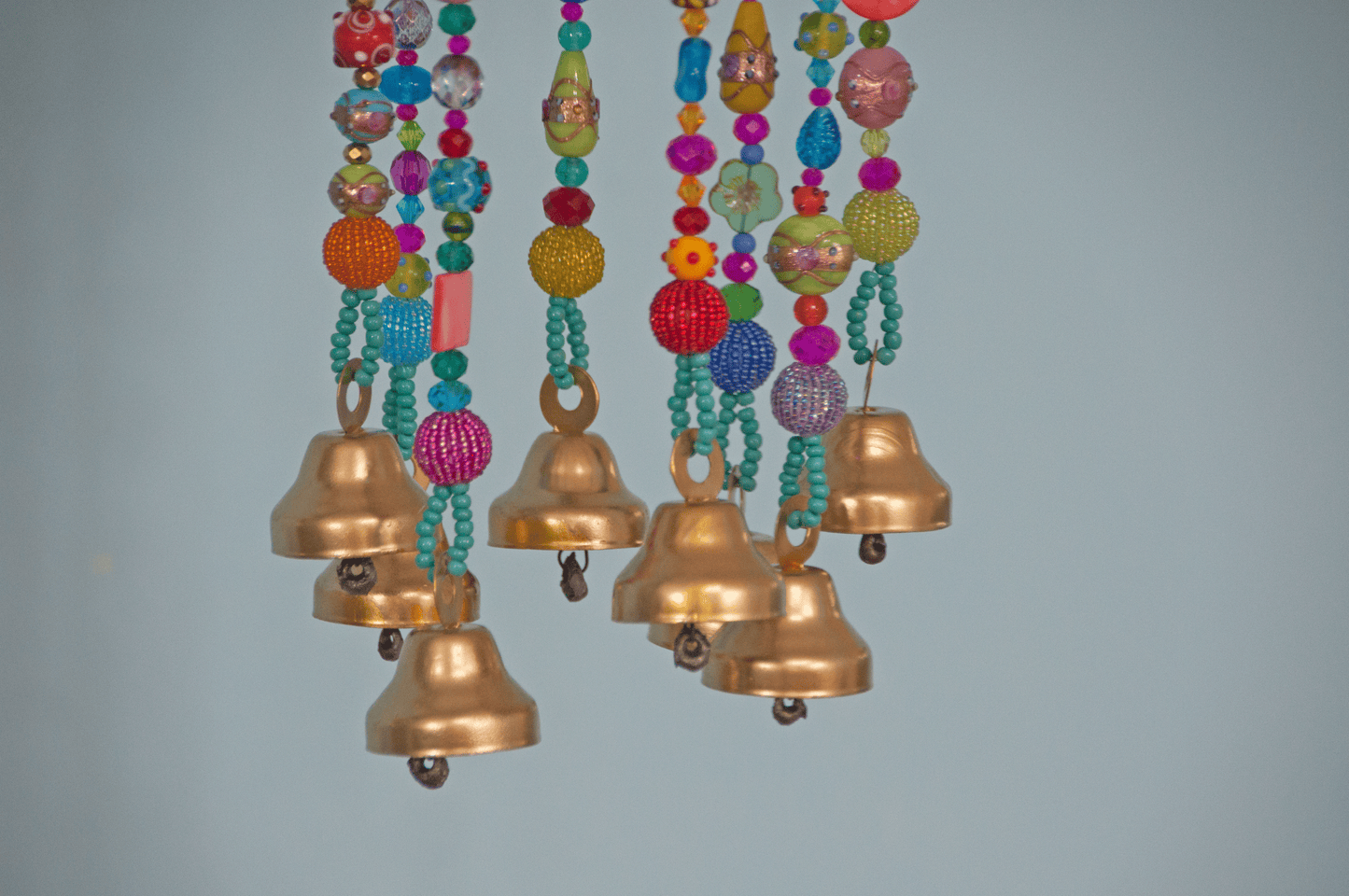 Bohemian beaded mobile with Brass bells-bohemian chic decor