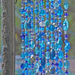 Beaded window Curtain in Shadows of Blue Turquoise Transparent and Grey