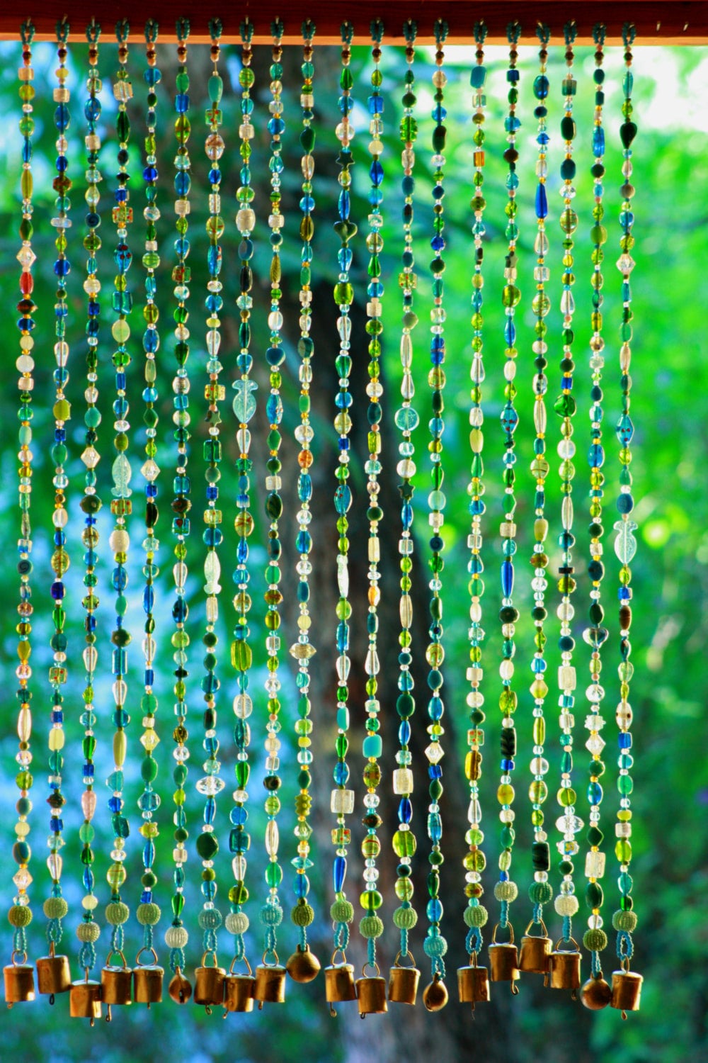 Beaded Curtains In shadows of Blue Turquoise green & transparent