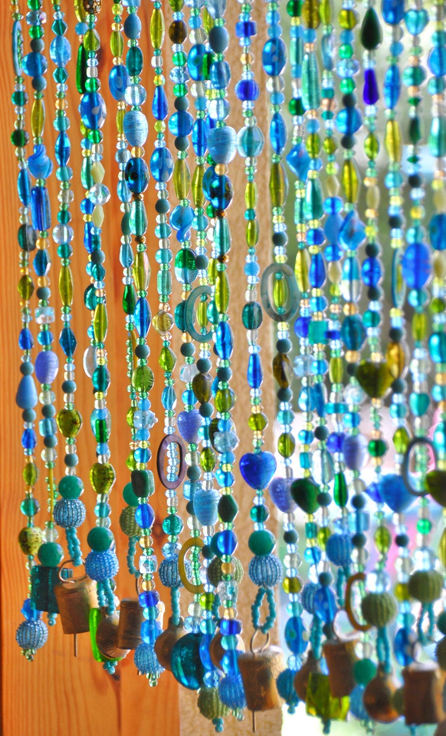 Beaded Curtains In shadows of Blue Turquoise green & transparent