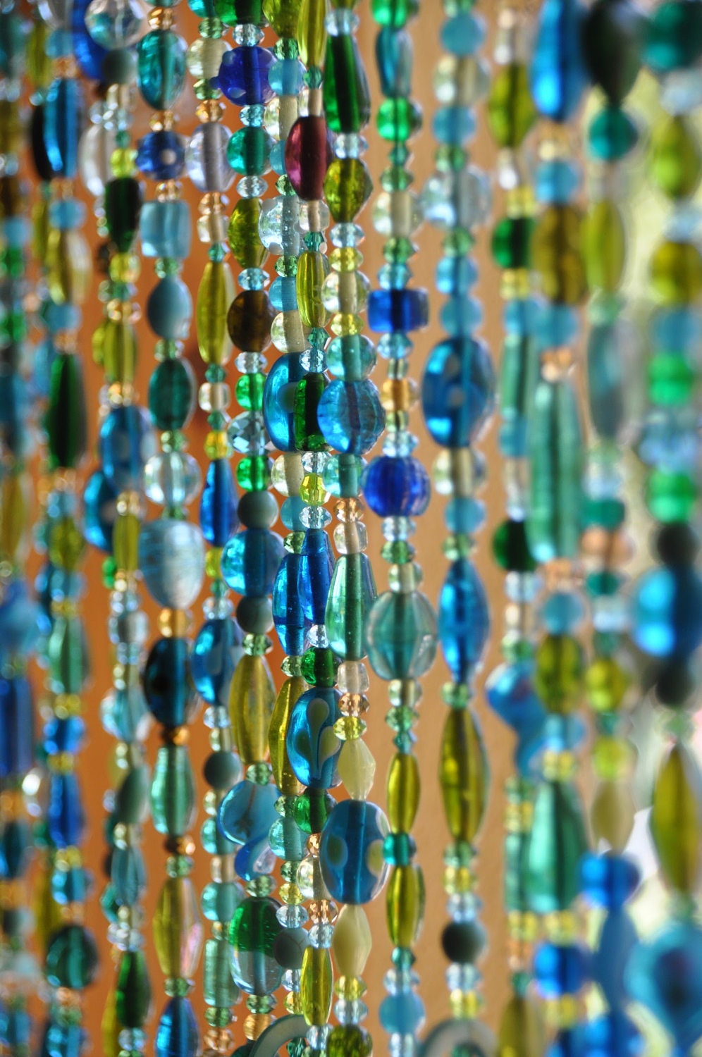 Beaded Curtains In shadows of Blue Turquoise green & transparent