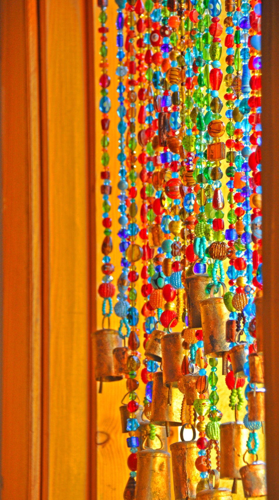 Beaded Curtain in Shadows of Brown Green Blue and Touches of Gold
