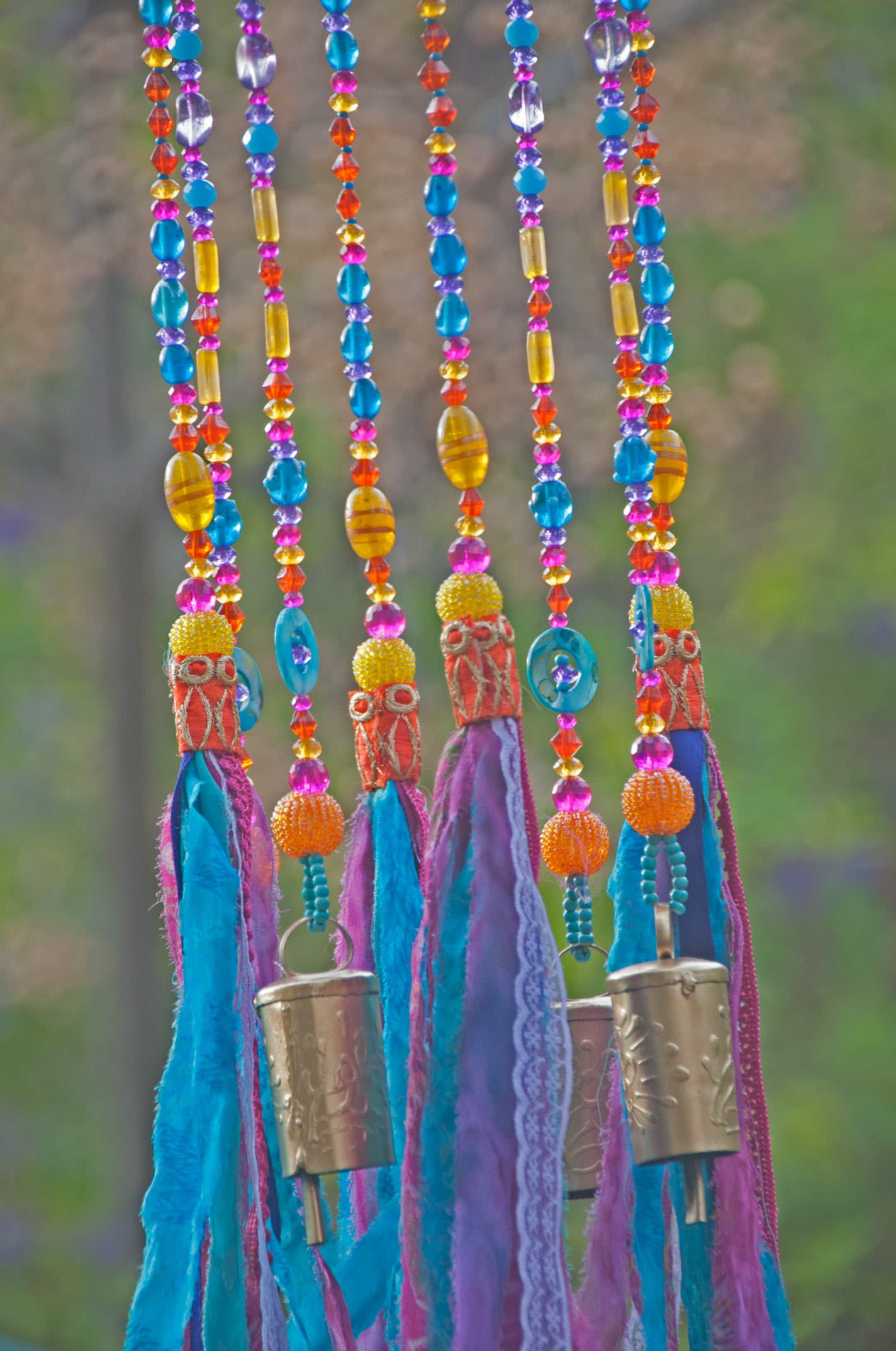 Unique Wind Chimes With Brass Bells and Fabric Tassels
