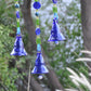 Three Blue Glass-Blown Bells On Beaded String