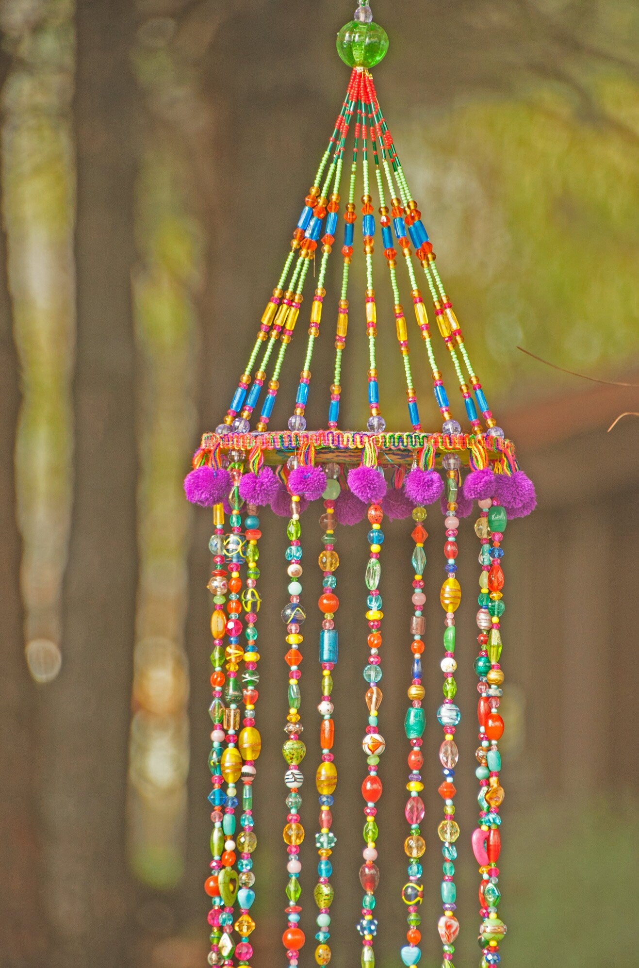 Colorful Bohemian Beaded Mobile with Brass bells