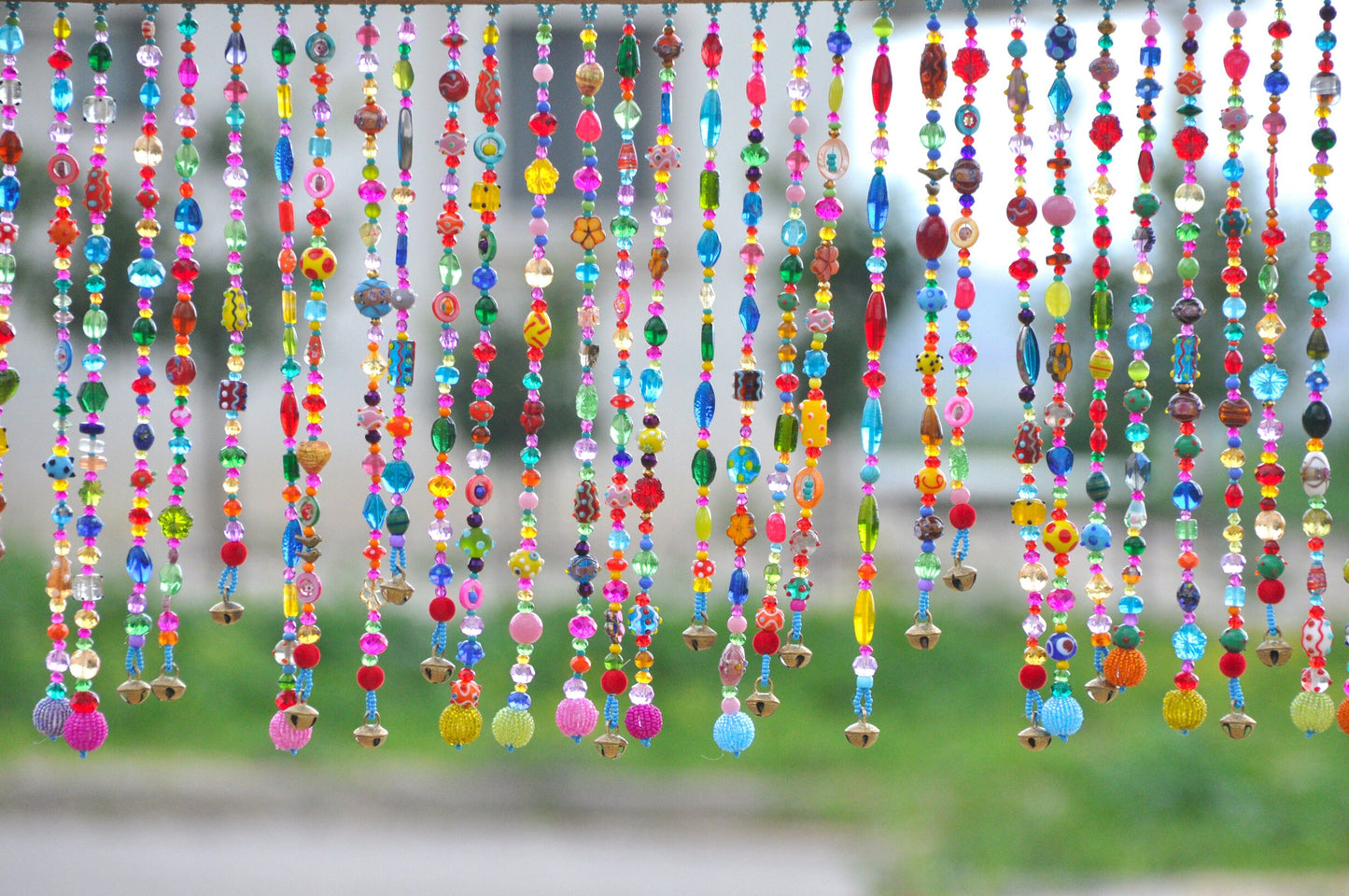 Colorful Glass-Beaded Window Valance & Chime (made to order)