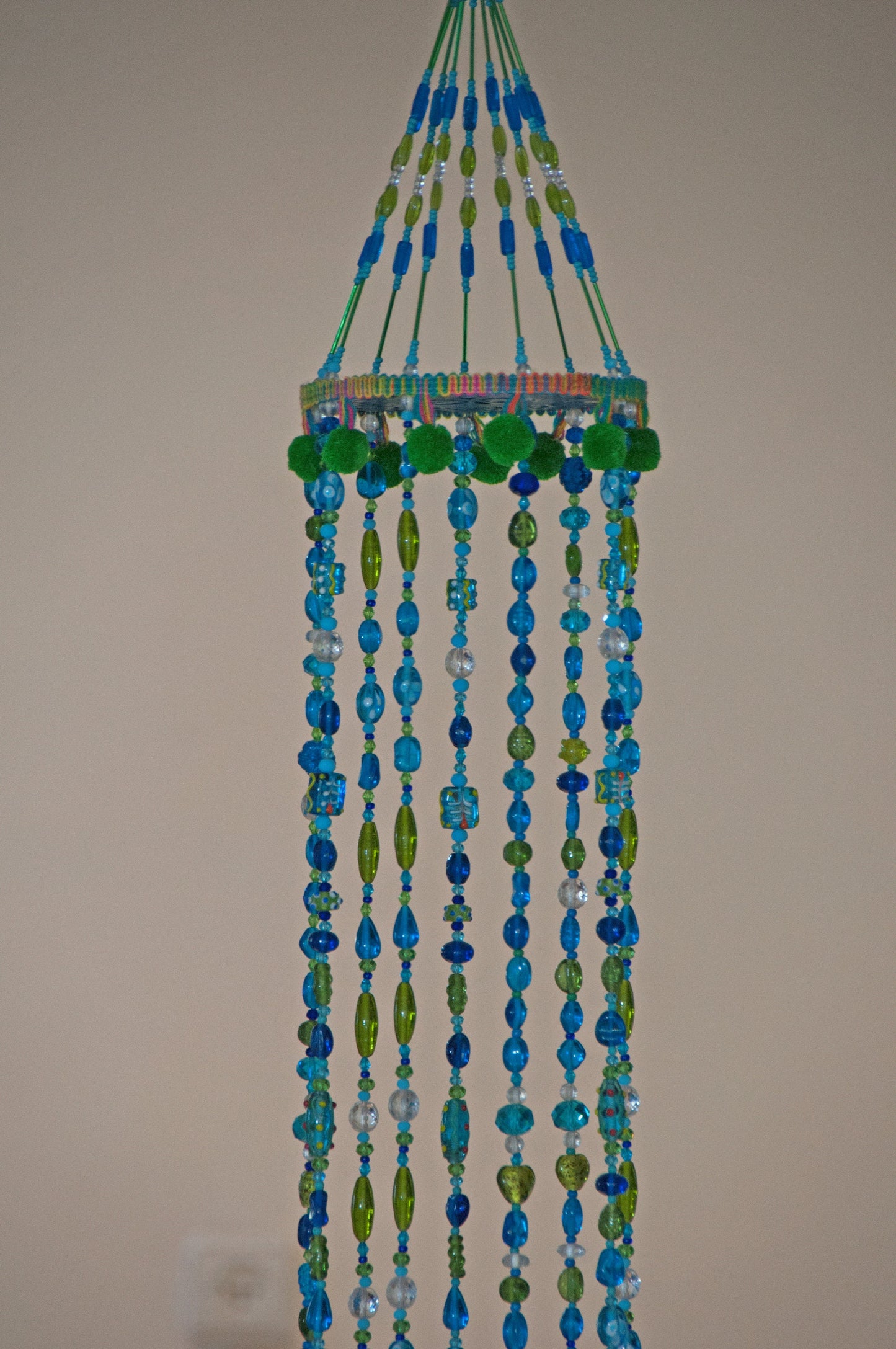 Turquoise and Green Bohemian Beaded Wind Chimes with Brass Bells