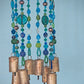 Turquoise Green and Transparent Bohemian Beaded Sun catcher  Wind Chimes with Brass Bells