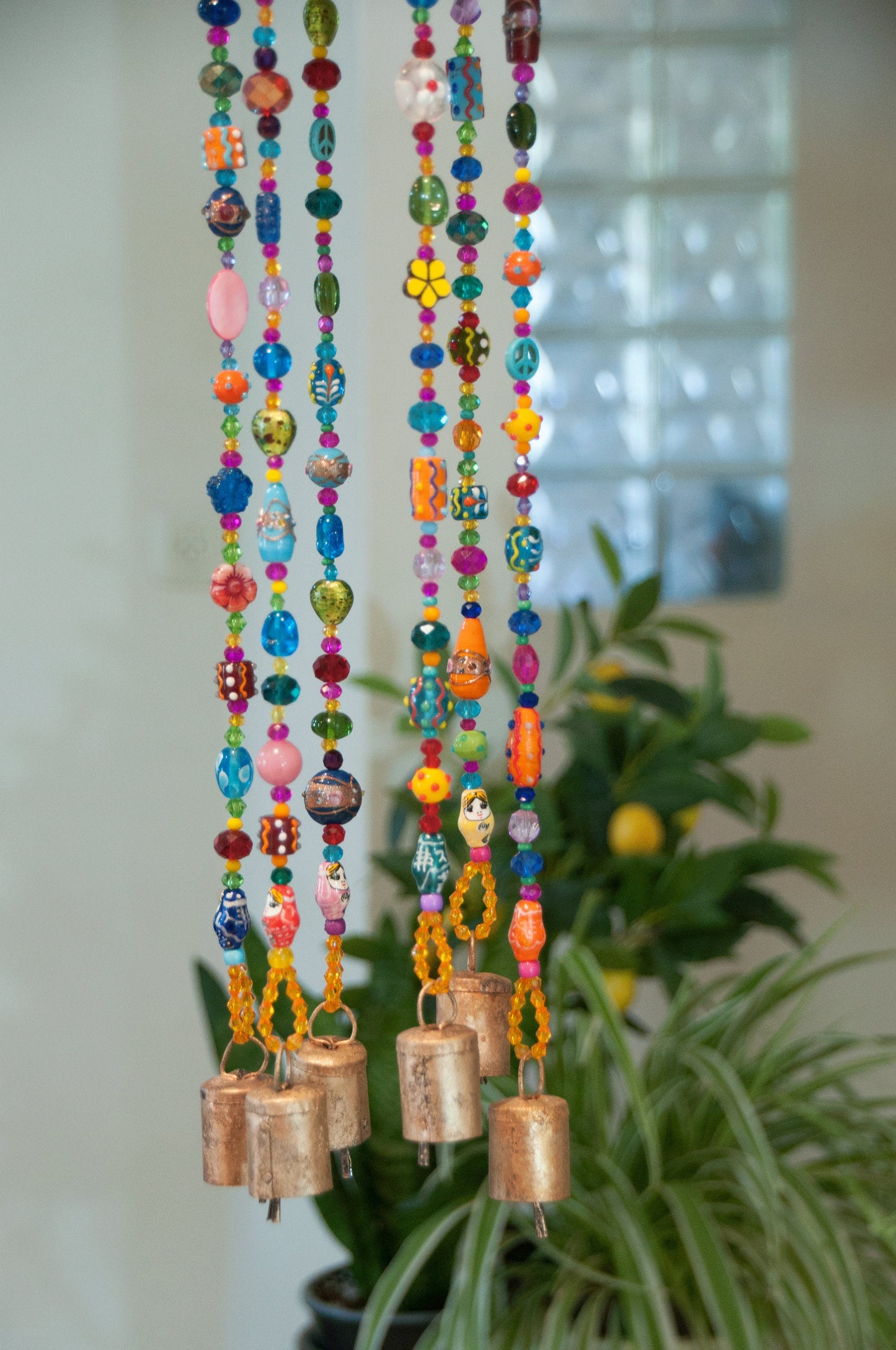 Two Colorful Bohemian Wind Chime With Brass Bells (Made to Order)