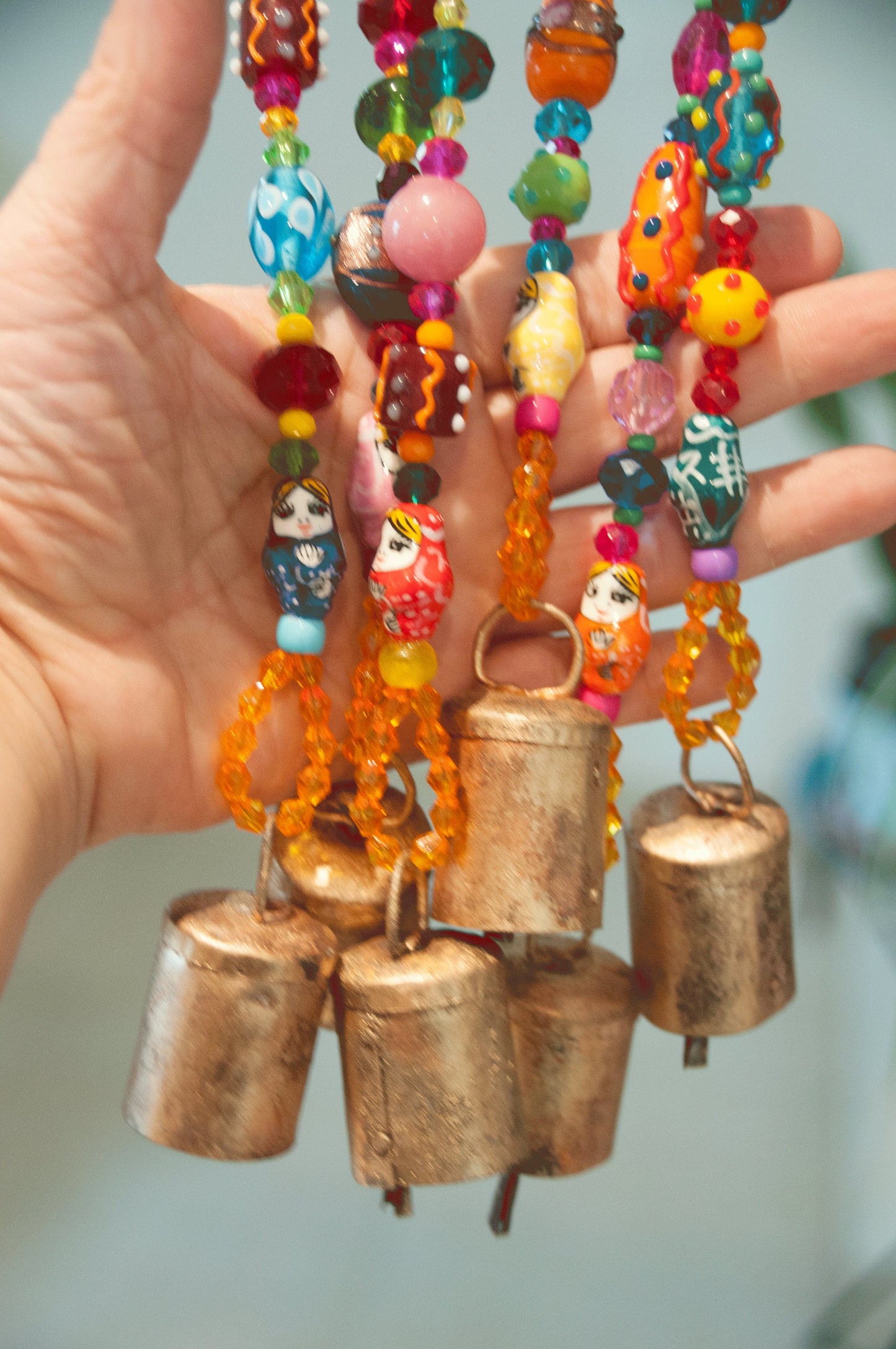 Two Colorful Bohemian Wind Chime With Brass Bells (Made to Order)