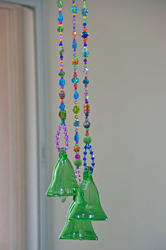 Green Glass-Blown Bell On Beaded String (Made to Order)