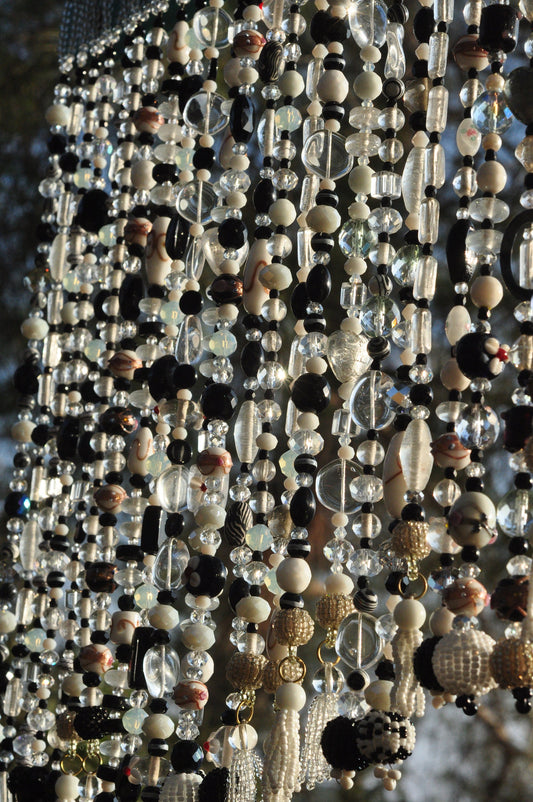 Black & white Beaded Bohemian Window Curtain Valance