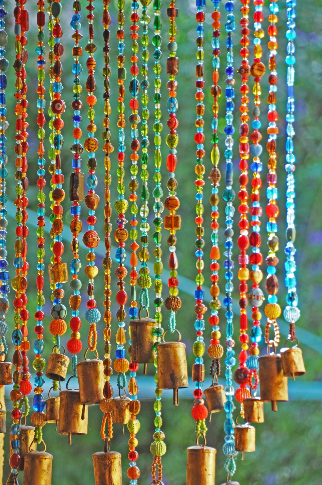Beaded Curtain in Shadows of Brown Green Blue and Touches of Gold