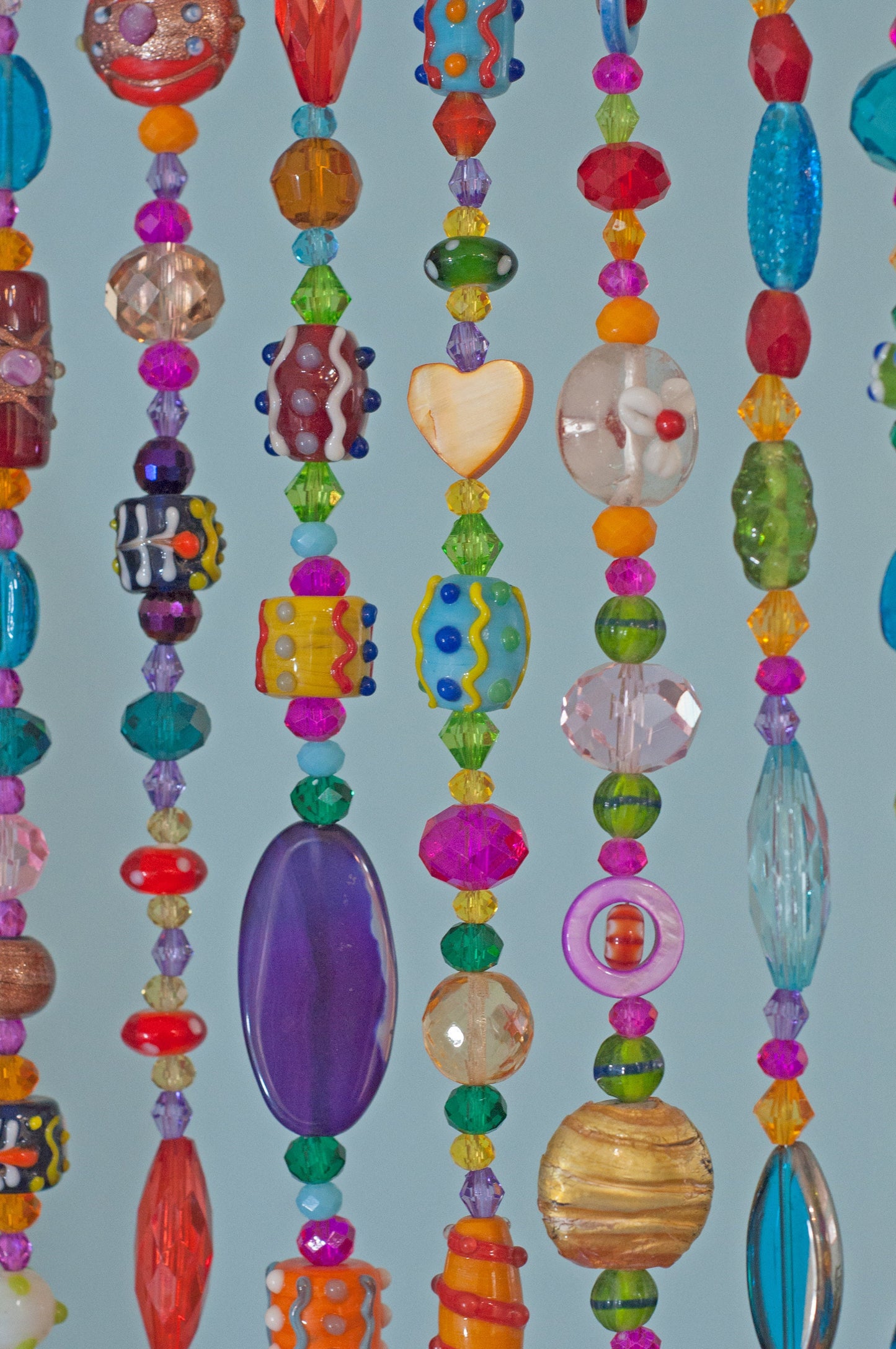 Colorful Bohemian Glass Bead Curtain With Brass Bells